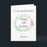 Pretty Birthday Granddaughter Card<br><div class="desc">A pretty,  personalised granddaughter birthday card,  which you can essily personalise with her age and name. The inside birthday message can also be personalised. The back also features the same pretty green leaves laurel on front with pink flowers. You'll be able to personalise with the year.</div>