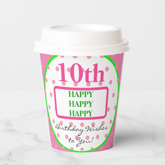 Pretty Birthday Green Pink Polka Dots  Paper Cups (Front)