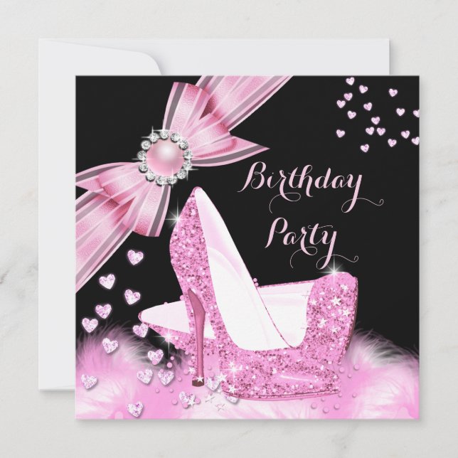 Pretty Birthday Party Glitter Pink High Heels 2 Invitation (Front)
