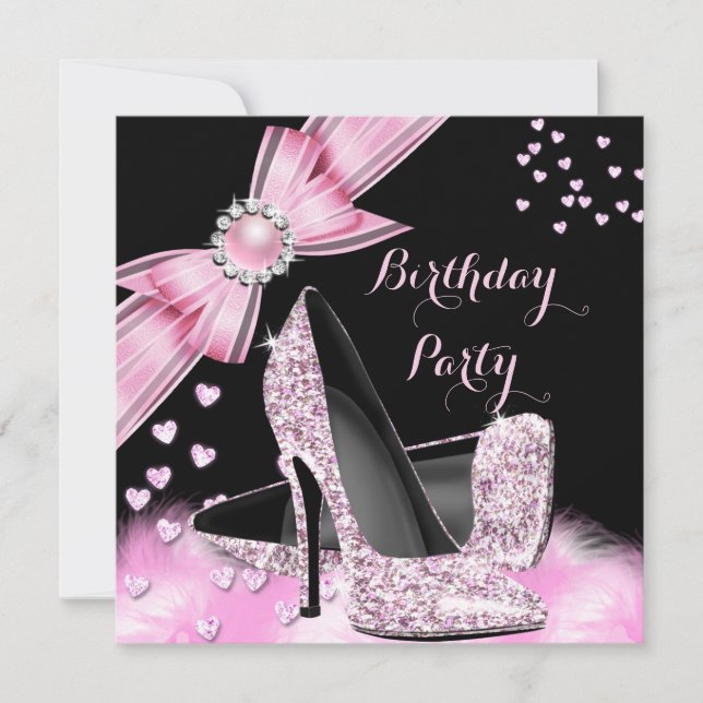 Pretty Birthday Party Glitter Pink High Heels Invitation (Front)