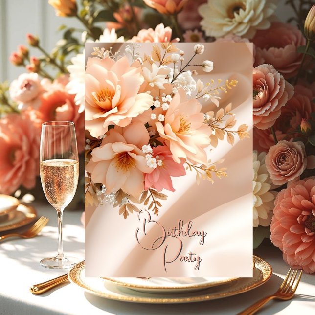 Pretty Birthday Party Silk Peach Pink Floral Invitation (Creator Uploaded)