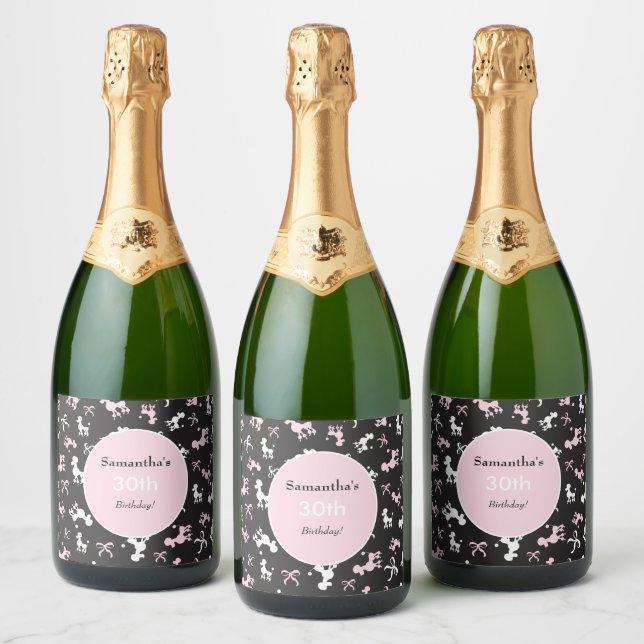 Pretty Birthday poodles Sparkling Wine Label (Bottles)