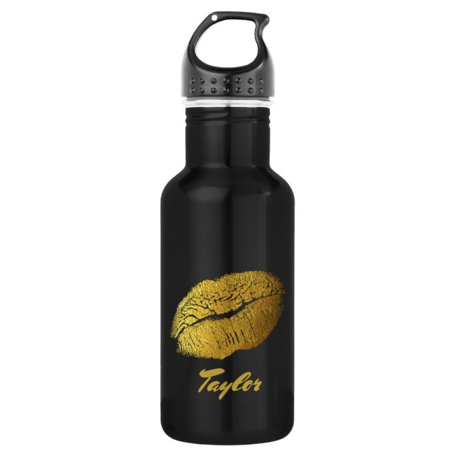 Pretty Black and Gold Lips Personalise 532 Ml Water Bottle (Front)
