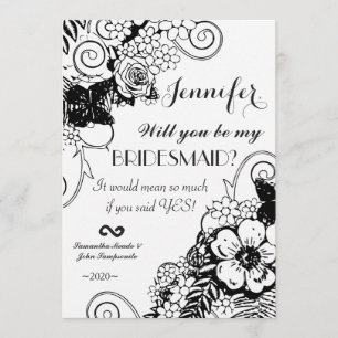 Pretty Black and White Floral Outline Invitation