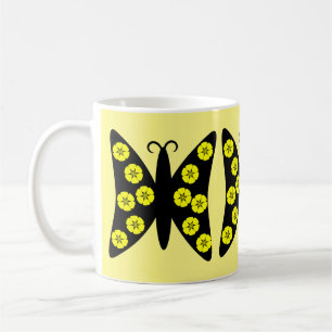 Pretty Black and Yellow Floral Butterfly Coffee Mug