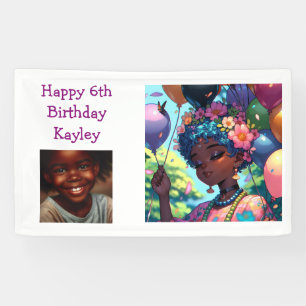 Pretty Black Anime Girl with Birthday  Banner