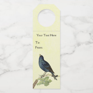 Pretty Black Bird Caterpillar on Branch Yellow Bottle Tag