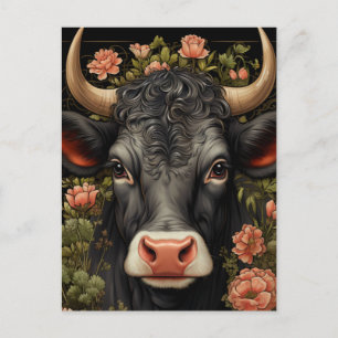 Pretty Black Cow in Flowers Postcard