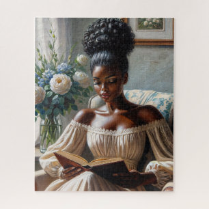 Pretty Black Girl Reading A Book Art Jigsaw Puzzle
