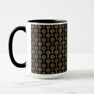 PRETTY BLACK & GOLD ROWS OF CELTIC KNOTS CROSSES MUG