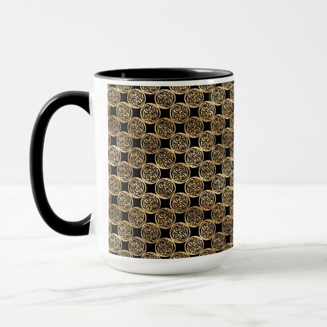 PRETTY BLACK & GOLD ROWS OF CELTIC KNOTS  MUG (Left)