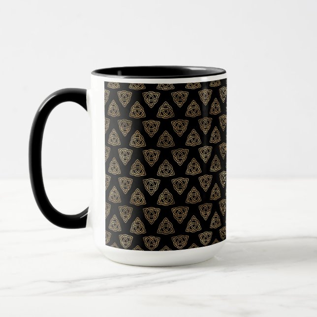 PRETTY BLACK & GOLD ROWS OF CELTIC KNOTS MUG (Left)
