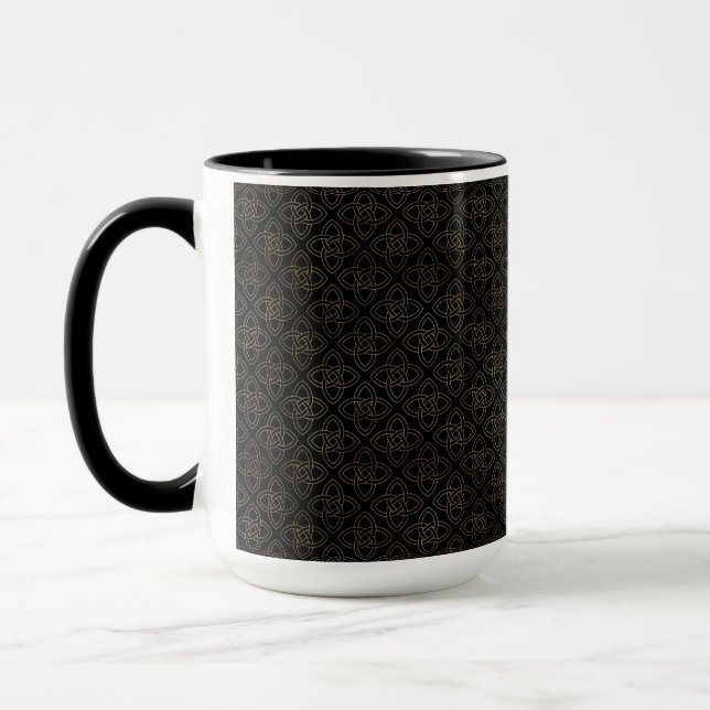 PRETTY BLACK & GOLD ROWS OF CELTIC KNOTS  MUG (Left)