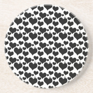 Pretty Black Hearts on White for your Valentine Coaster