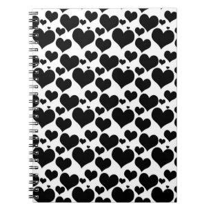 Pretty Black Hearts on White for your Valentine Notebook