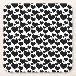 Pretty Black Hearts on White for your Valentine Square Paper Coaster
