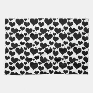 Pretty Black Hearts on White for your Valentine Tea Towel