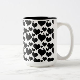 Pretty Black Hearts on White for your Valentine Two-Tone Coffee Mug