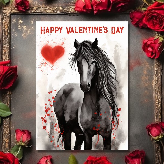 Pretty Black Horse and Hearts Valentine's Day Holiday Card (Front - Pretty Black Horse and Hearts Valentine's Day Holiday Card)