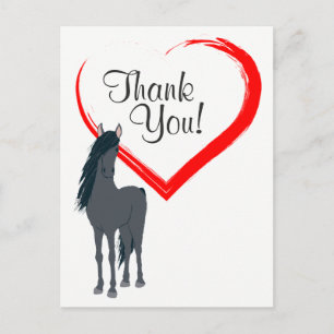 Pretty Black Horse and Red Heart Thank You Postcard