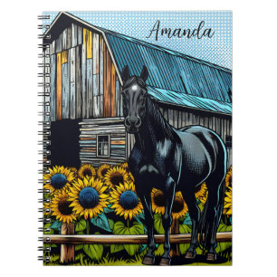 Pretty Black Horse and Sunflowers Personalised Notebook