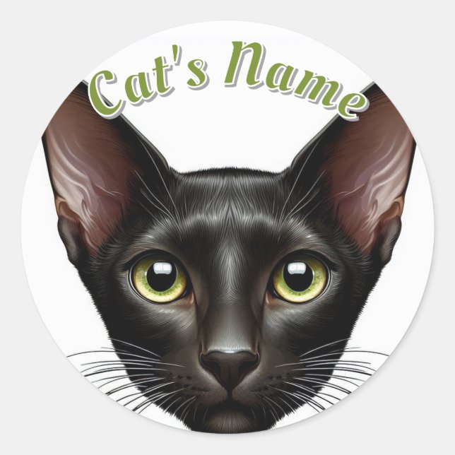 Pretty Black Oriental Shorthair Cat • Personalise Classic Round Sticker (Front)