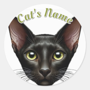 Pretty Black Oriental Shorthair Cat • Personalised Classic Round Sticker