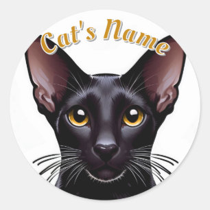 Pretty Black Oriental Shorthair Cat • Personalised Classic Round Sticker