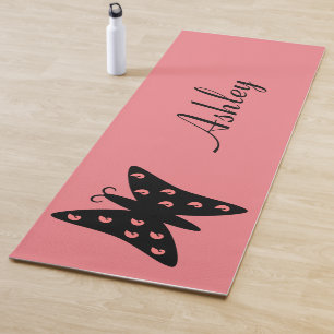Pretty Black & Pink Butterfly Design Personalised Yoga Mat