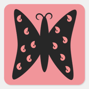 Pretty Black & Pink Butterfly Design Square Sticker