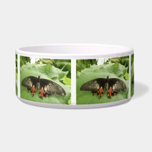 Pretty Black Red and Gold Butterfly Dog Bowl