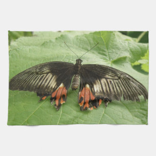 Pretty Black Red and Gold Butterfly Kitchen Towel