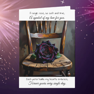 Pretty Black Rose on Rustic Chair   Anniversary Card