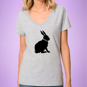 Pretty black Silhouette Bunny Wearing Flowers T-Shirt