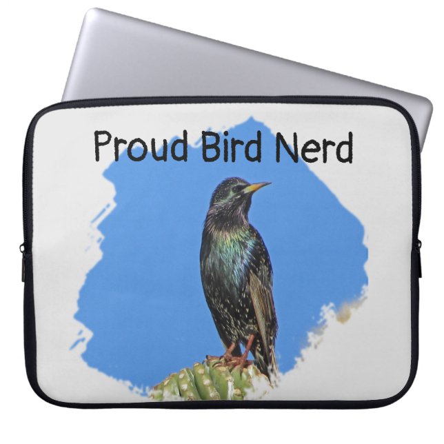 Pretty Black Starling Avid Birder Proud Bird Nerd Laptop Sleeve (Front)