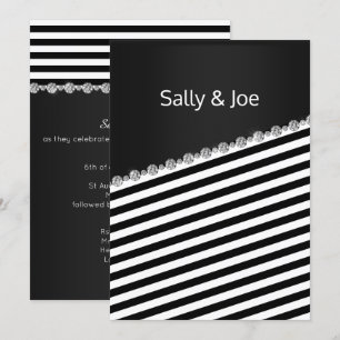 Pretty BLACK STRIPE Diamond Wedding Grey Invitation