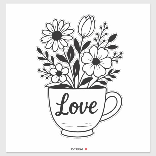 Pretty Black Tea Cup with Flowers Design (Sheet)