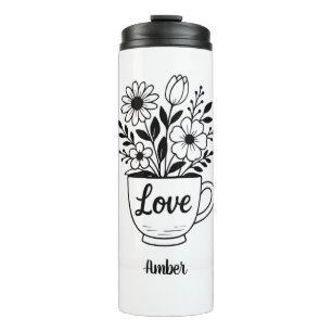 Pretty Black Tea Cup with Flowers Tumbler
