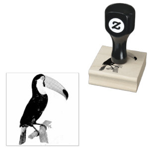Pretty Black Toucan Bird Vintage Illustration Rubber Stamp