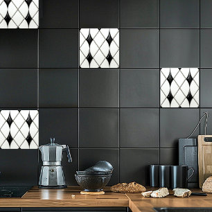 Pretty Black White Diamond Pattern Tile