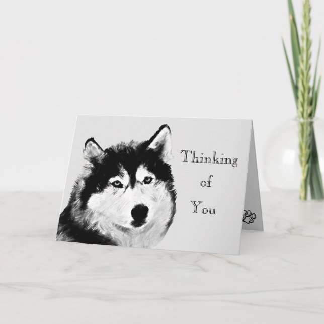 Pretty Black White Husky Greeting Card (Front)