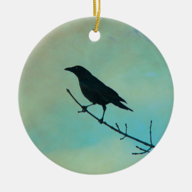 Pretty Blackbird Ceramic Tree Decoration (Front)