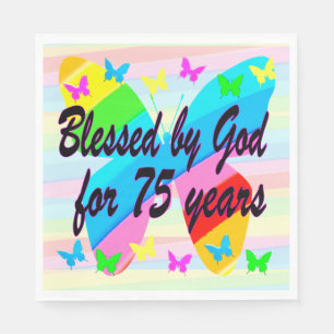 PRETTY BLESSED BY GOD 75TH BIRTHDAY PARTY NAPKINS