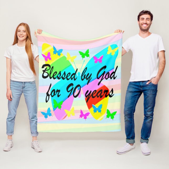 PRETTY BLESSED BY GOD FOR 90 YEARS FLEECE BLANKET (In Situ)