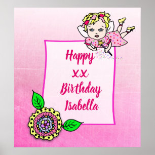 Pretty Blonde Fairy Girl Happy Birthday Poster