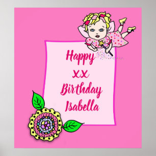 Pretty Blonde Fairy Girl Happy Birthday Poster