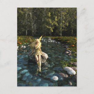 Pretty Blonde Fairy Paddling in a Forest Stream Postcard