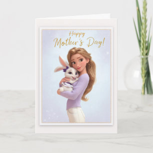 Pretty Blonde Mama Snuggling Her Baby Bunny Girl Card