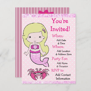 Pretty Blonde Mermaid Birthday Party Invitations