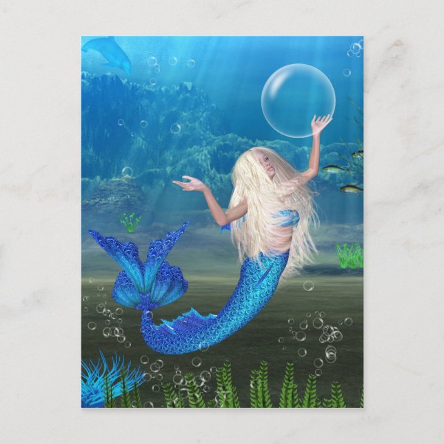 Pretty Blonde Mermaid with Bubble Postcard (Front)